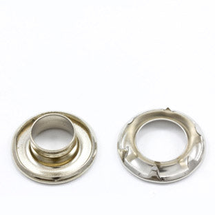 Self-Piercing Rolled Rim Grommet with Spur Washer #1 Nickel-Plated Brass 3/8" 250 pack Self-Piercing Rolled Rim Grommet with Spur Washer #1 Nickel-Plated Brass 3/8" 250 pack
