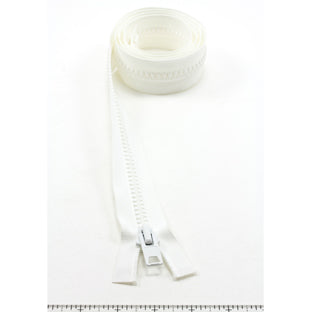 YKK Vislon #10 Separating Zipper AutoLok Short Single Pull Metal Slider 48 inch White YKK Vislon #10 Separating Zipper AutoLok Short Single Pull Metal Slider 48 inch White