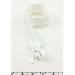 YKK Vislon #10 Separating Zipper AutoLok Short Double Pull Metal Slider 18 inch White YKK Vislon #10 Separating Zipper AutoLok Short Double Pull Metal Slider 18 inch White