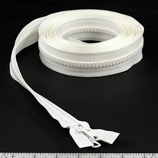 YKK Vislon #10 Separating Zipper AutoLok Short Double Pull Metal Slider 144 inch White YKK Vislon #10 Separating Zipper AutoLok Short Double Pull Metal Slider 144 inch White