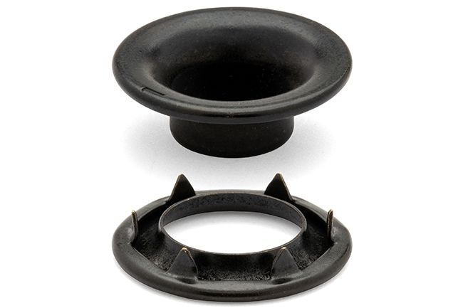 DOT Rolled Rim Grommet with Spur Washer #1 (20-007R101611XG) Government Black Brass 13/32 inch 1-gross DOT Rolled Rim Grommet with Spur Washer #1 (20-007R101611XG) Government Black Brass 13/32 inch 1-gross