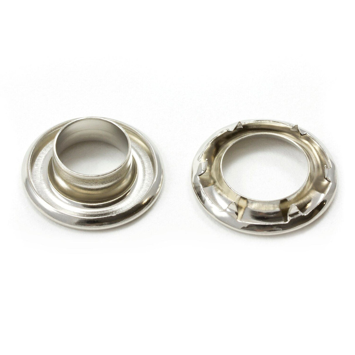 Self-Piercing Rolled Rim Grommet with Spur Washer #2 Nickel-Plated Brass 7/16" 250 pack Self-Piercing Rolled Rim Grommet with Spur Washer #2 Nickel-Plated Brass 7/16" 250 pack