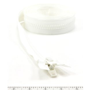 YKK Vislon #10 Separating Zipper AutoLok Double Pull Plastic Slider 108 inch White YKK Vislon #10 Separating Zipper AutoLok Double Pull Plastic Slider 108 inch White