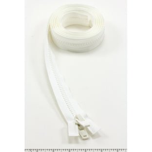 YKK Vislon #10 Separating Zipper AutoLok Double Pull Plastic Slider 84 inch White YKK Vislon #10 Separating Zipper AutoLok Double Pull Plastic Slider 84 inch White