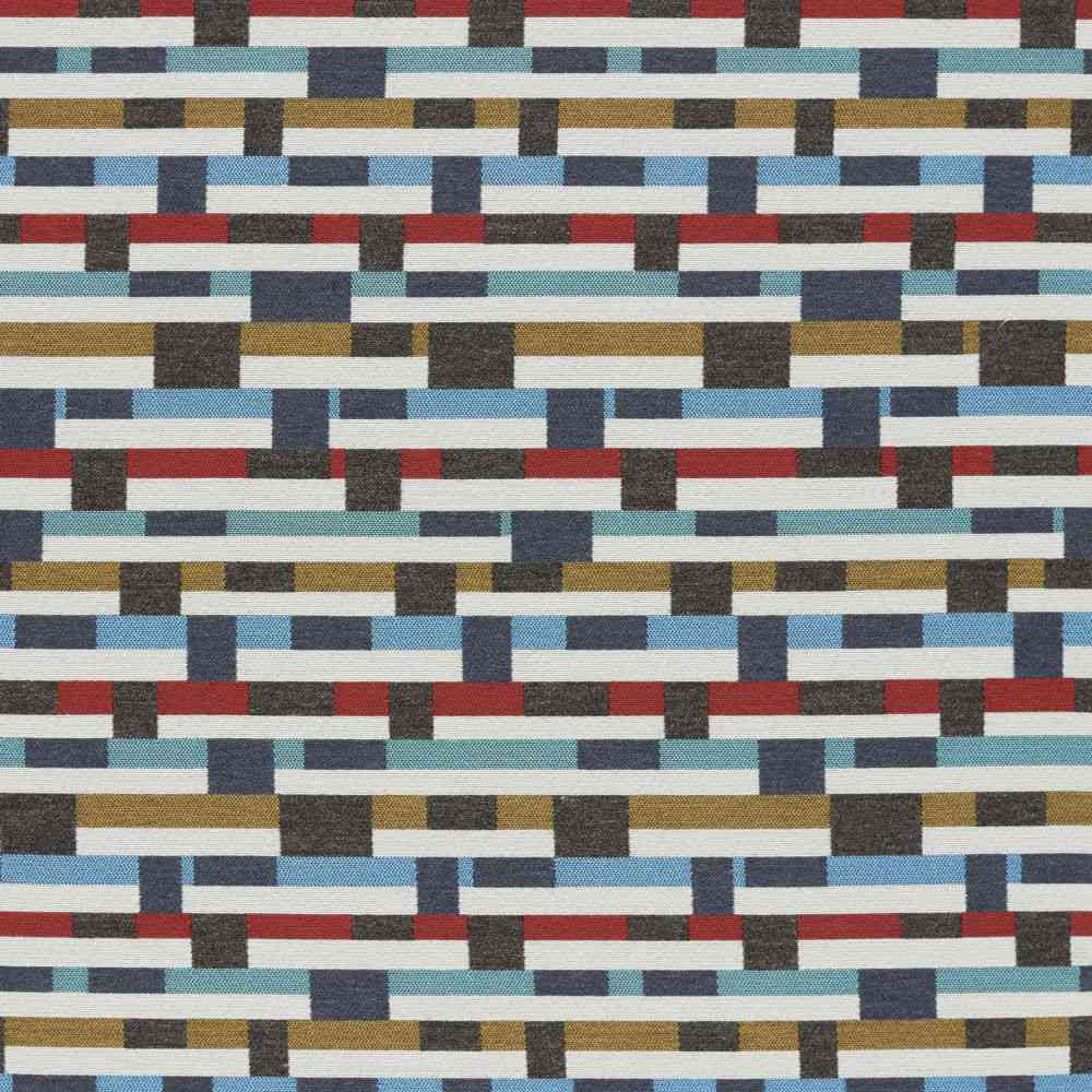 Sample of Sunbrella by Mayer Metal Strips Regatta 434-004 Vollis Simpson Collection Upholstery Fabric