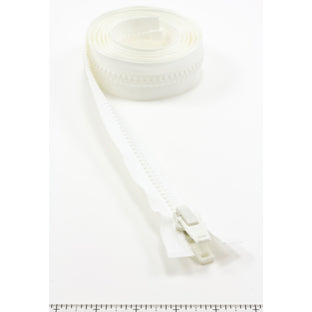 YKK Vislon #10 Separating Zipper AutoLok Double Pull Plastic Slider 72 inch White