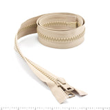 YKK Vislon #10 Separating Zipper AutoLok Short Double Pull Metal Slider 24 inch Light Beige
