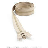 YKK Vislon #10 Separating Zipper AutoLok Short Double Pull Metal Slider 48 inch Light Beige