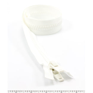 YKK Vislon #10 Separating Zipper AutoLok Double Pull Plastic Slider 30 inch White