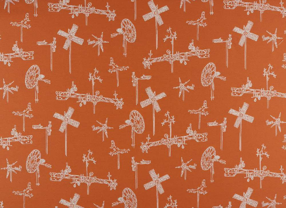 Sample of Sunbrella by Mayer Whirligig Tangerine 431-009 Vollis Simpson Collection Upholstery Fabric