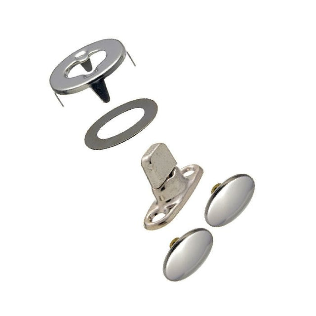 DOT Durable Turn Button Fastener Set - Cloth-to-Cloth (Nickel-Plated Brass)