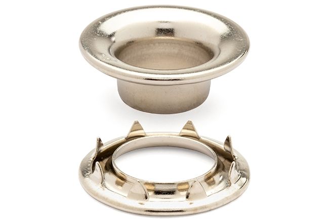 DOT Rolled Rim Grommet with Spur Washer #4 (20-007R451831XG) Nickel-Plated Brass 9/16 inch 1-gross
