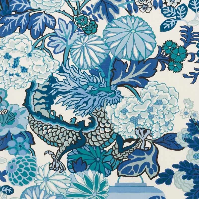 Schumacher Fabric Cushion Cover 'CHIANG MAI DRAGON CHINA BLUE' Indoor/Outdoor 